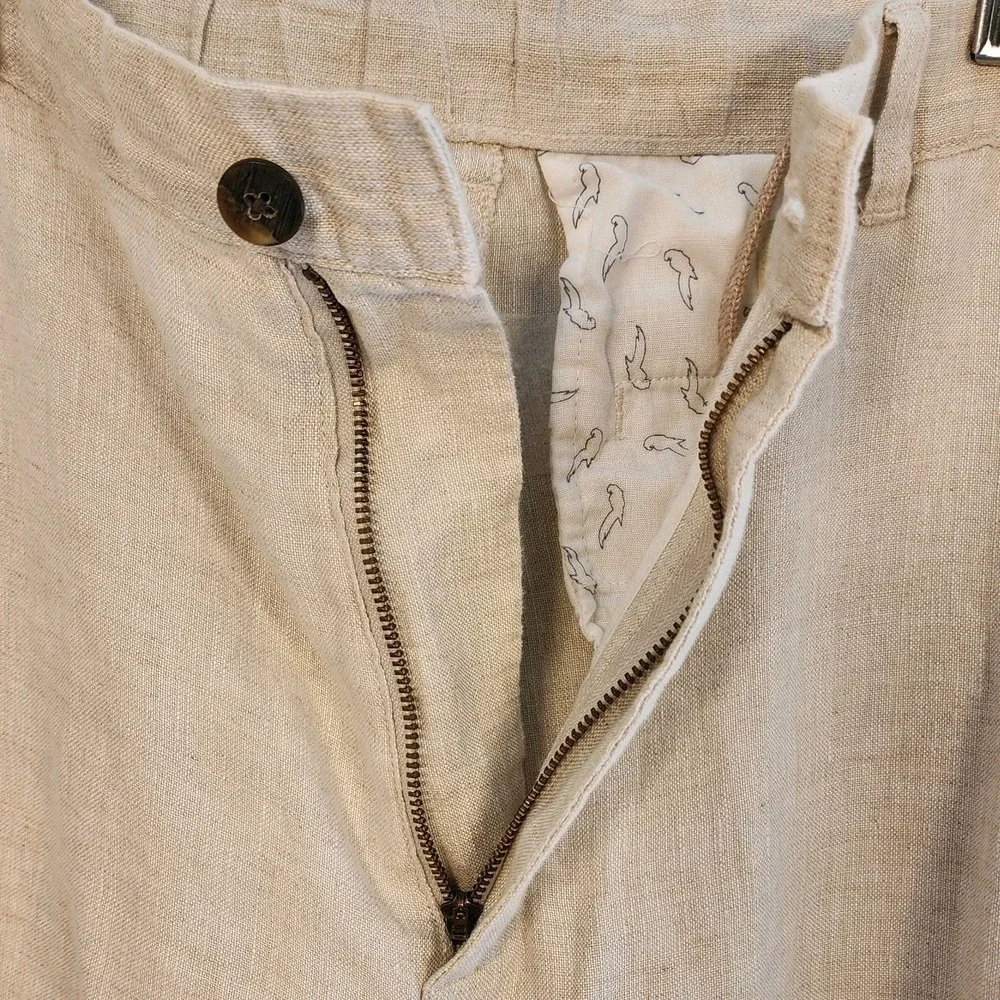 Caribbean Men's Pants Cargo Linen Size 40x32 Beige Beach Lightweight Casual